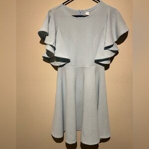 Elegant Light Blue Ruffle Sleeve Dress